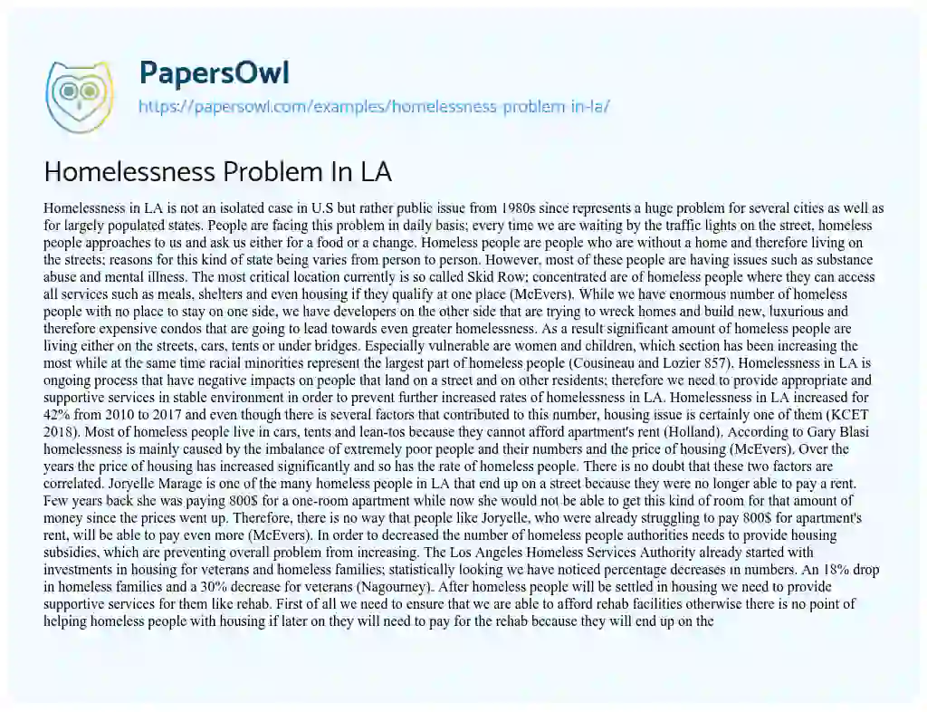 Homelessness Problem in LA essay