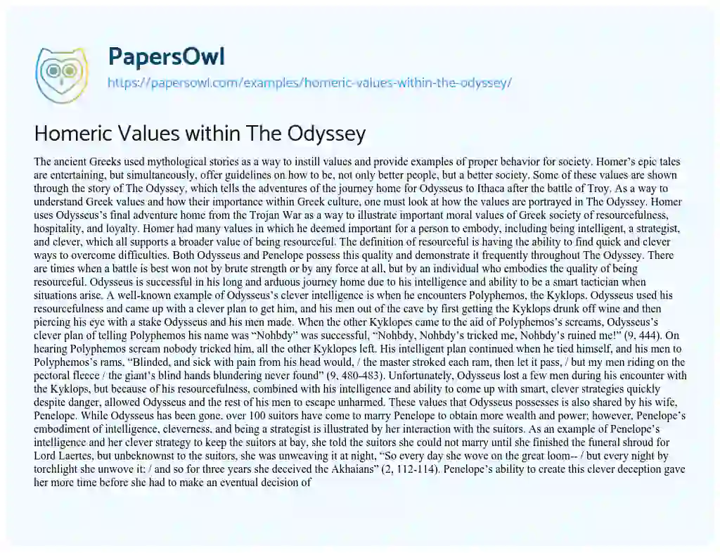 Homeric Values Within the Odyssey essay