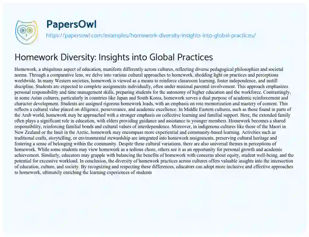 Essay on Homework Diversity: Insights into Global Practices