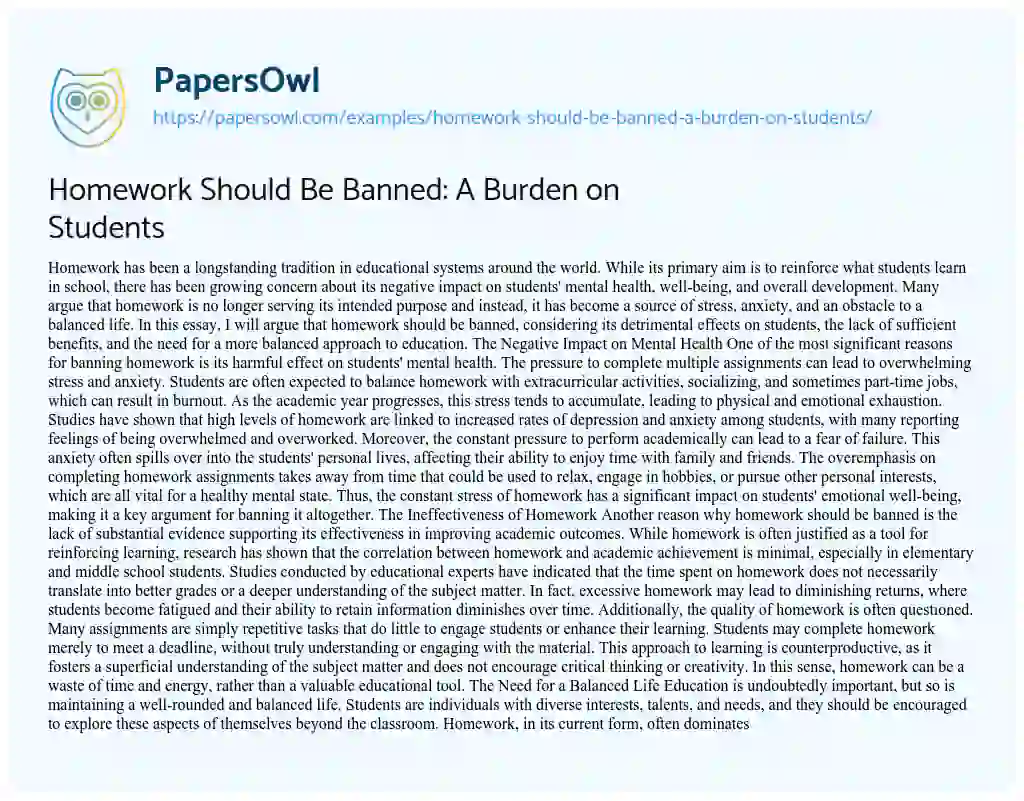 Essay on Homework Should Be Banned: A Burden on Students