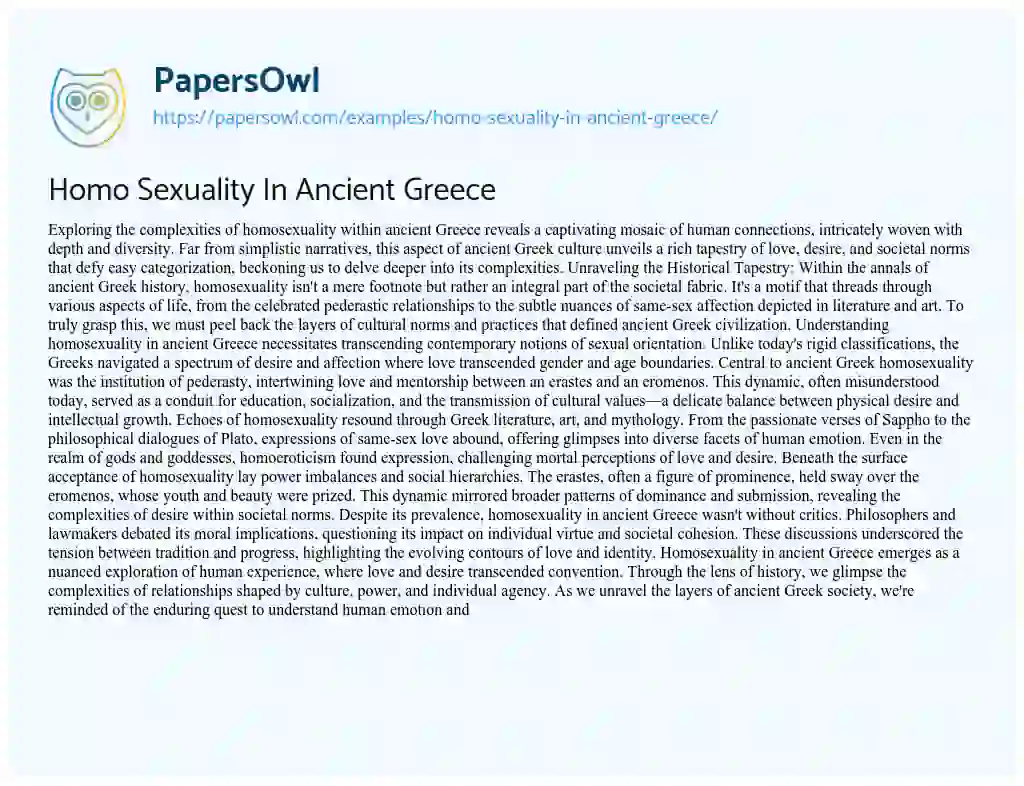 Essay on Homo Sexuality in Ancient Greece