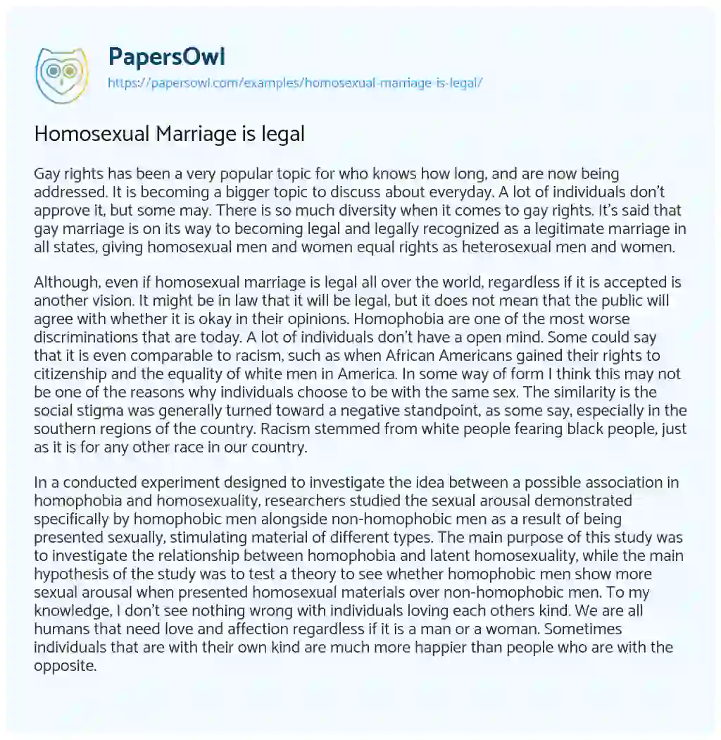 Homosexual Marriage is Legal essay