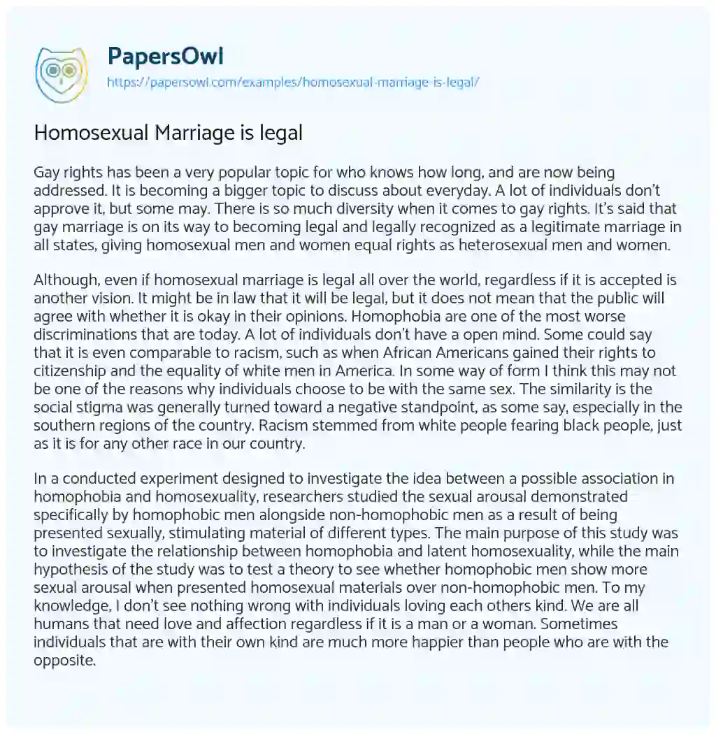 Essay on Homosexual Marriage is Legal