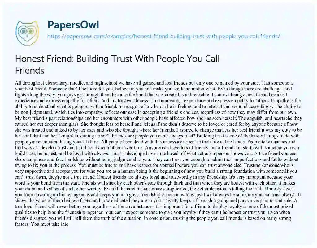 Essay on Honest Friend: Building Trust with People you Call Friends