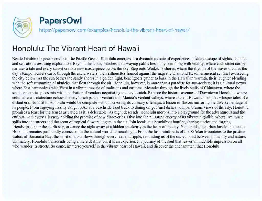 Essay on Honolulu: the Vibrant Heart of Hawaii