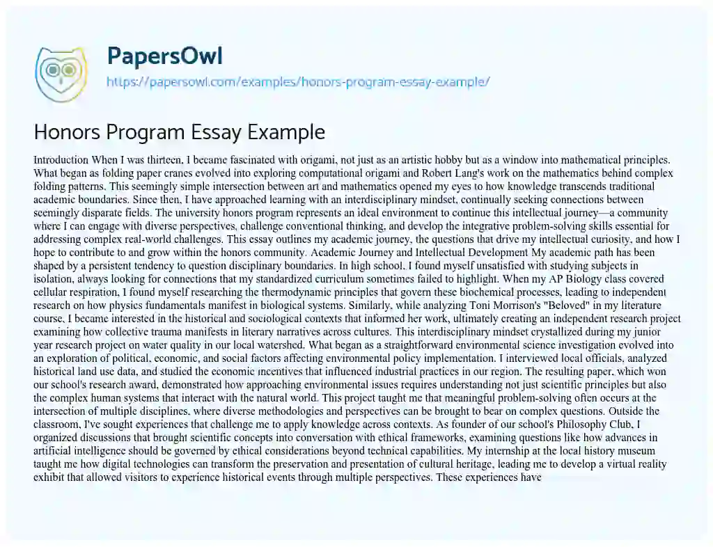 Essay on Honors Program Essay Example