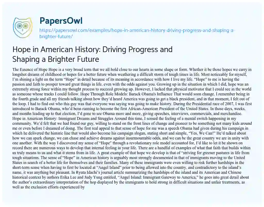 Essay on Hope in American History: Driving Progress and Shaping a Brighter Future