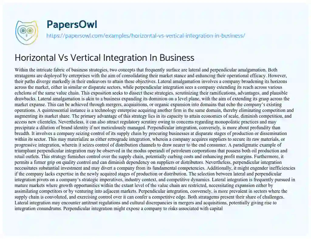 Essay on Horizontal Vs Vertical Integration in Business