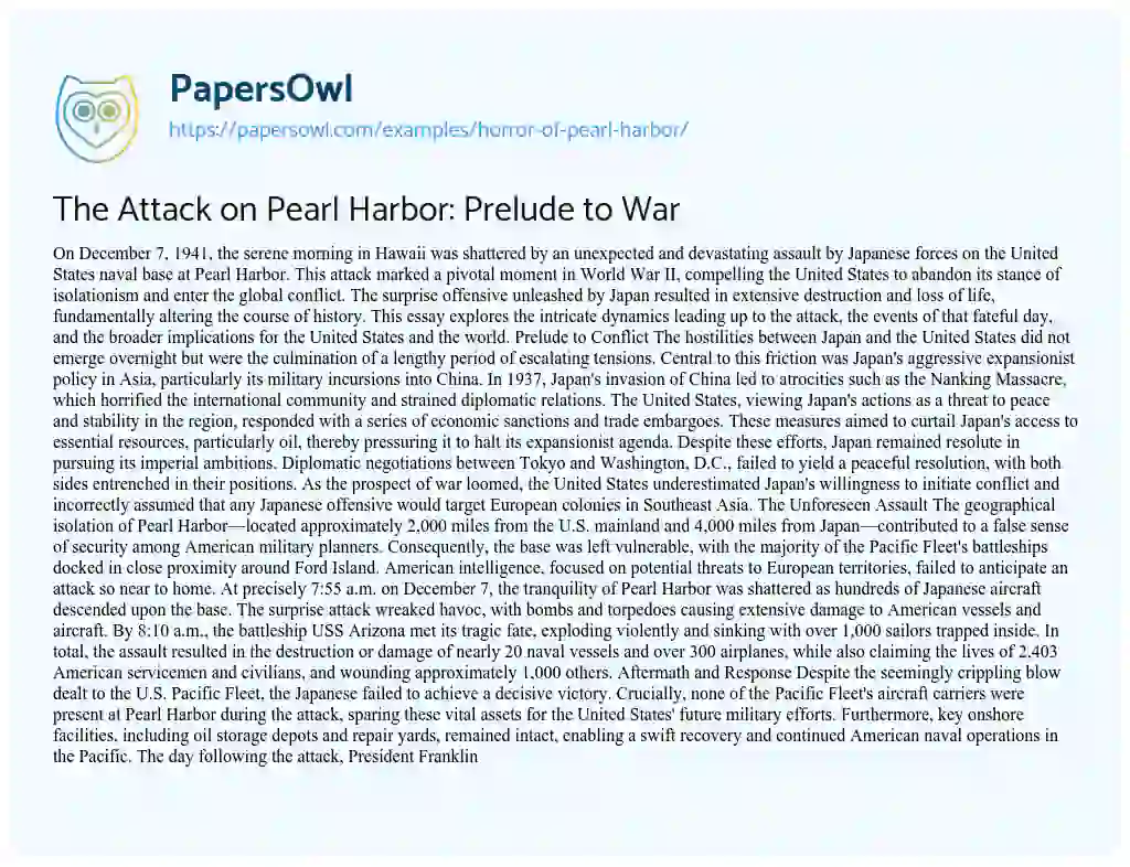 Essay on Horror of Pearl Harbor