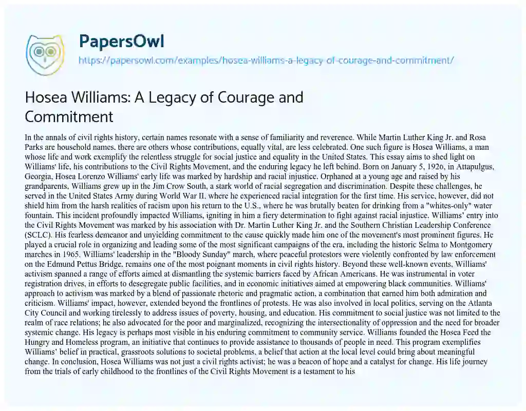 Essay on Hosea Williams: a Legacy of Courage and Commitment