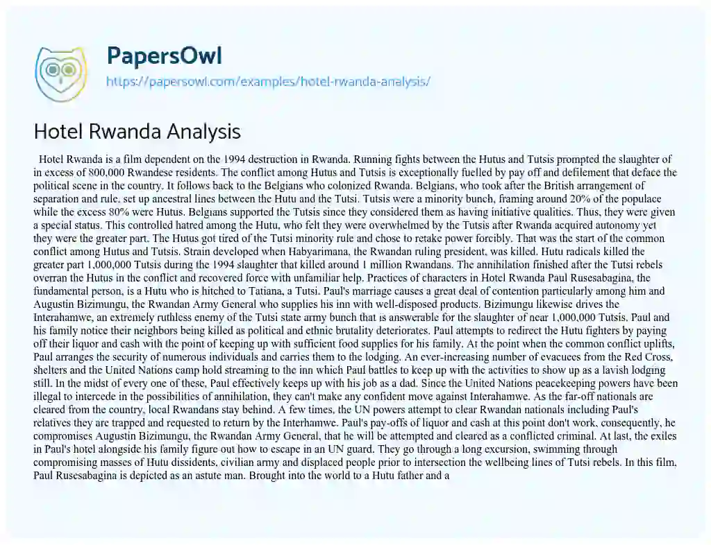 Essay on Hotel Rwanda Analysis