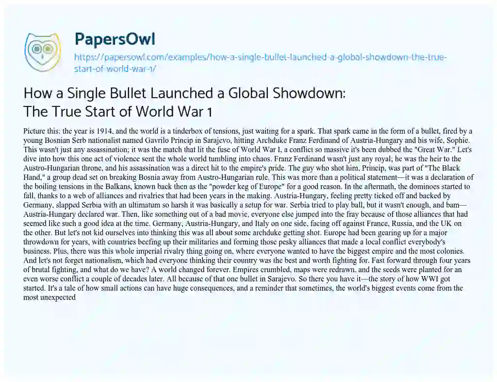 Essay on How a Single Bullet Launched a Global Showdown: the True Start of World War 1