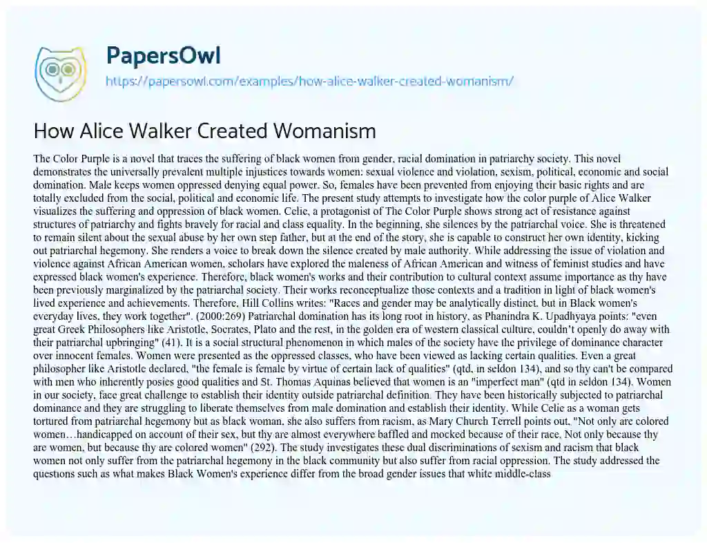 Essay on How Alice Walker Created Womanism