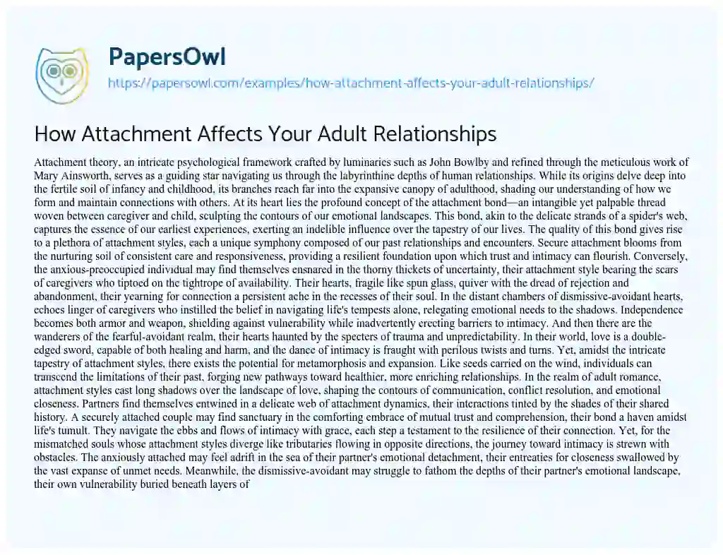 Essay on How Attachment Affects your Adult Relationships