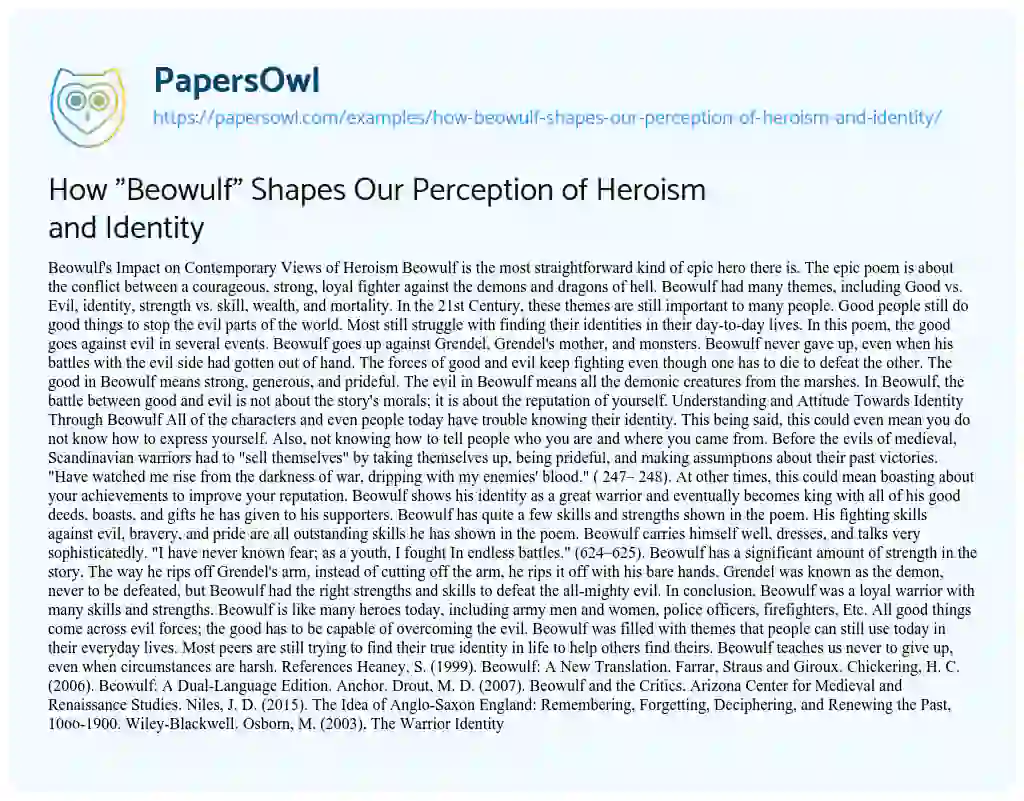 Essay on How “Beowulf” Shapes our Perception of Heroism and Identity