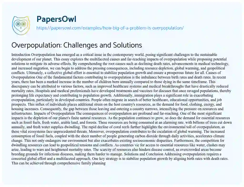 Essay on How Big of a Problem is Overpopulation?