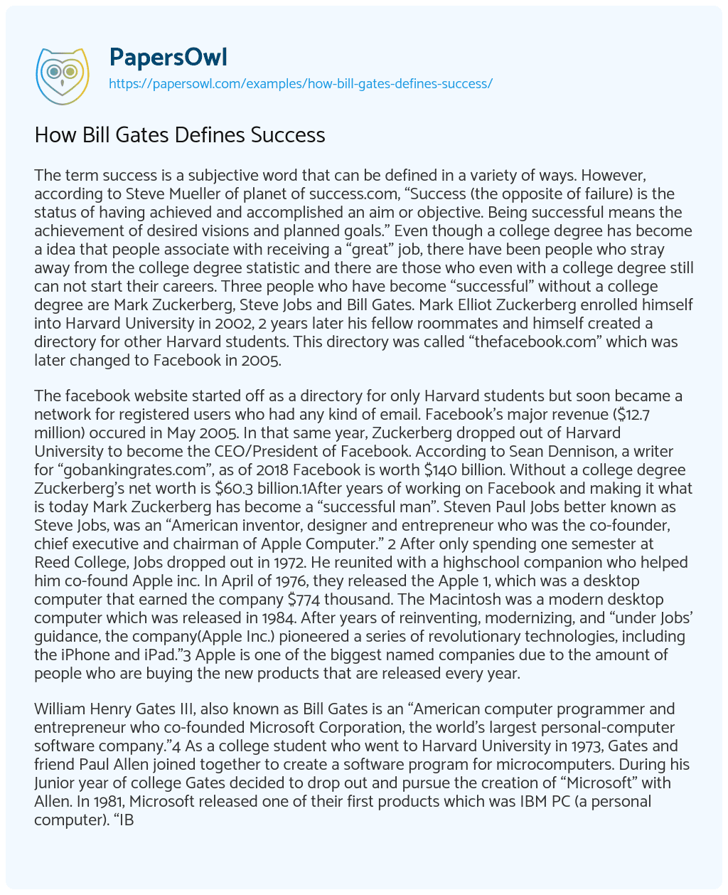 Essay on How Bill Gates Defines Success