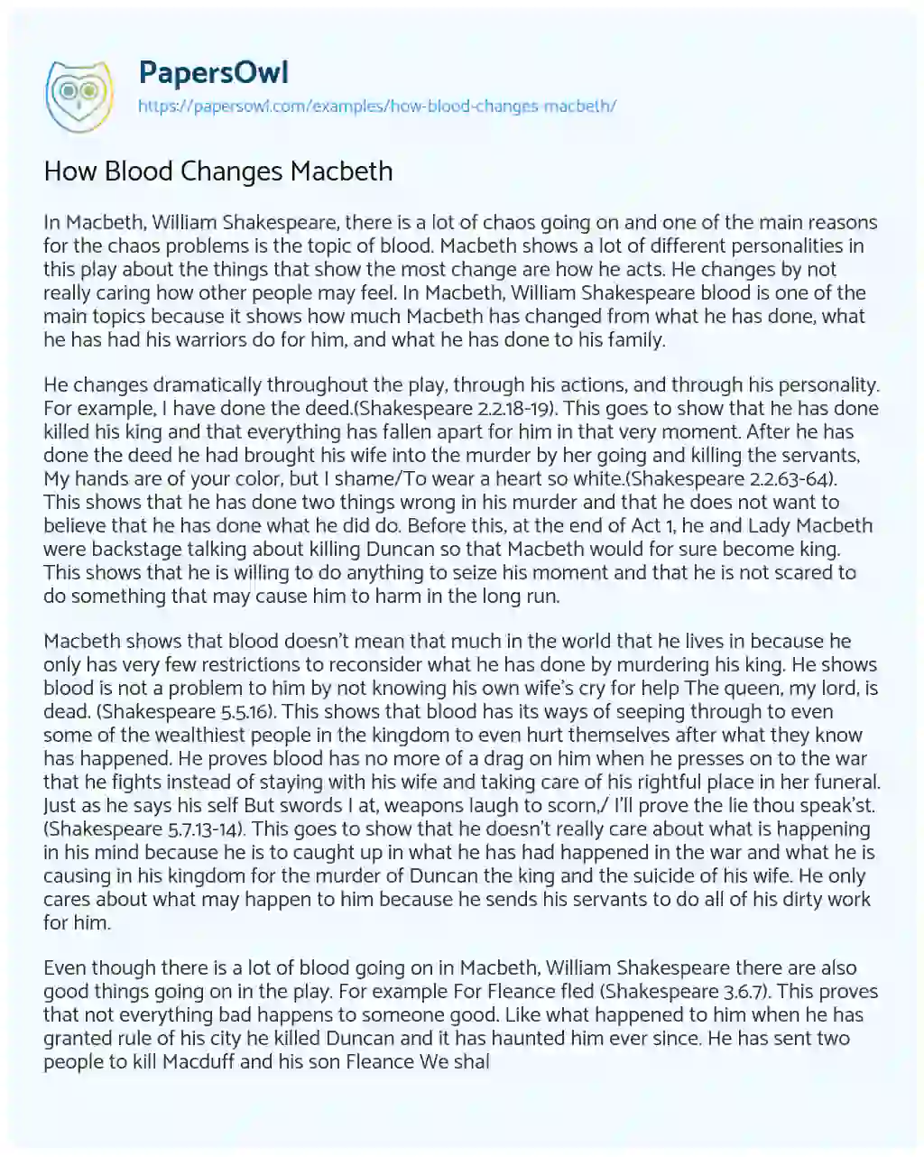 Essay on How Blood Changes Macbeth