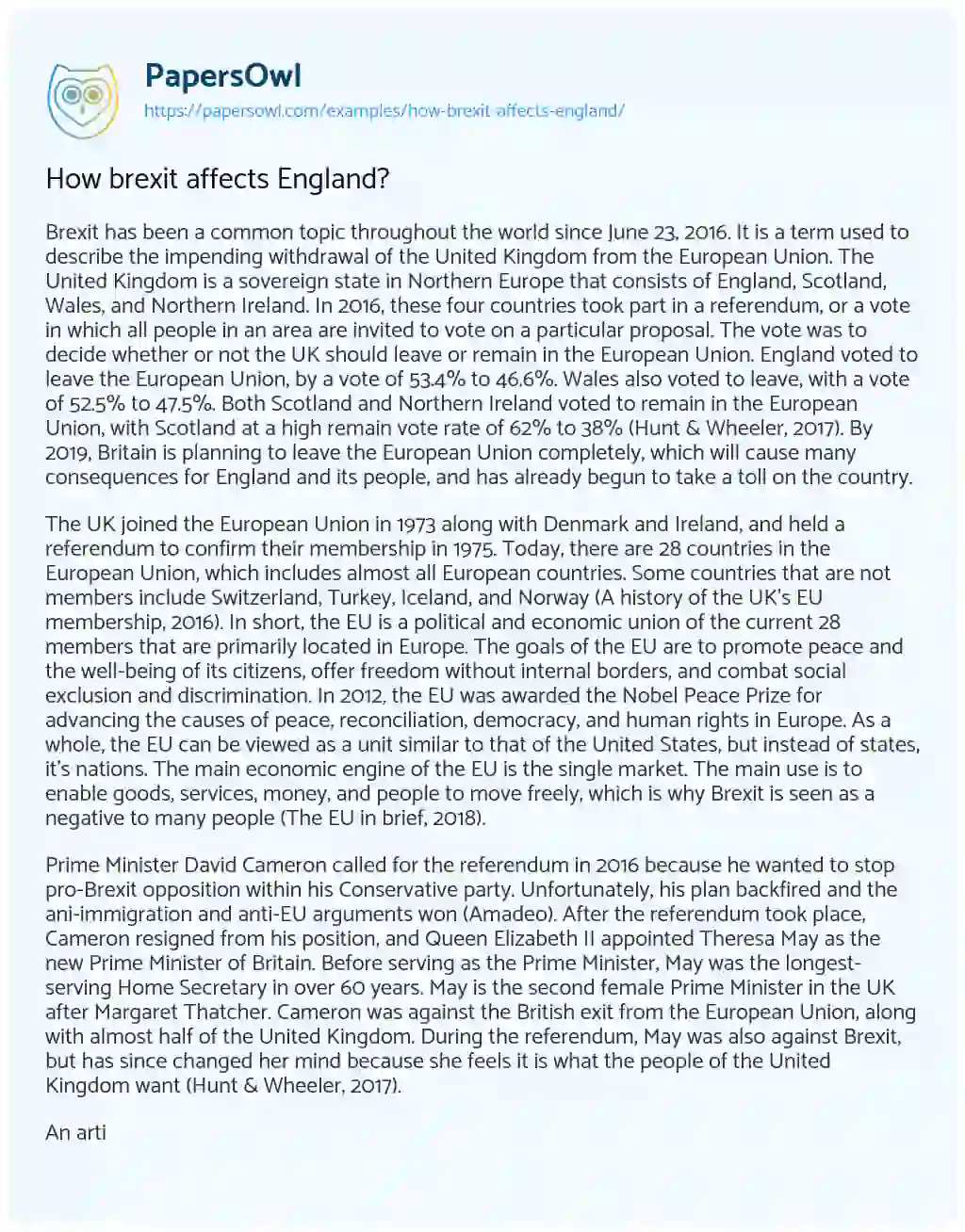 Essay on How Brexit Affects England?