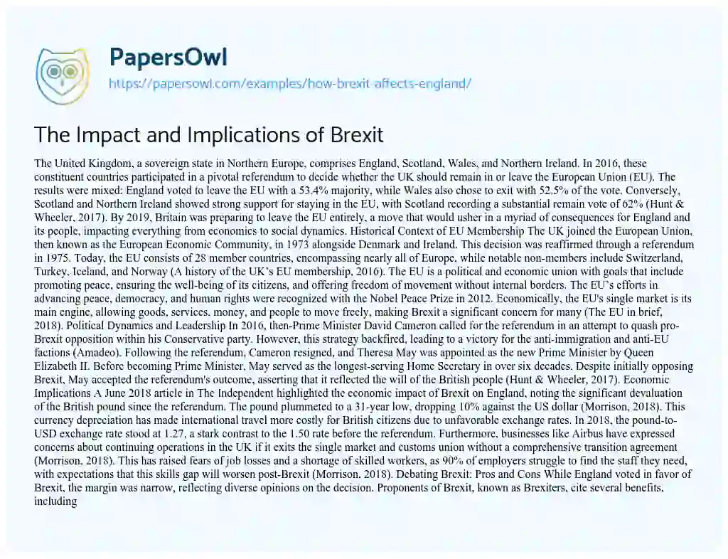 Essay on How Brexit Affects England?