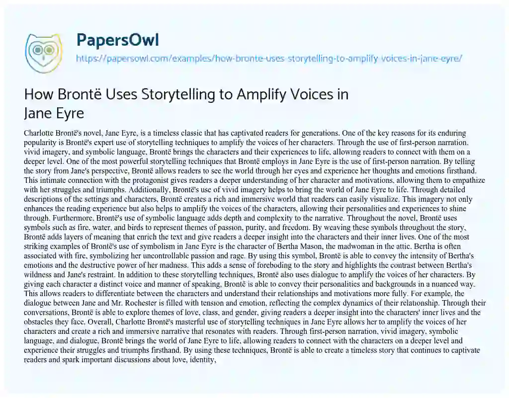 Essay on How Brontë Uses Storytelling to Amplify Voices in Jane Eyre