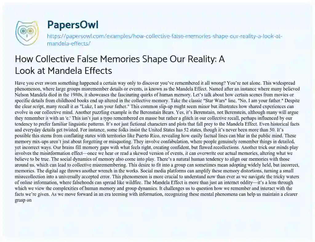 Essay on How Collective False Memories Shape our Reality: a Look at Mandela Effects