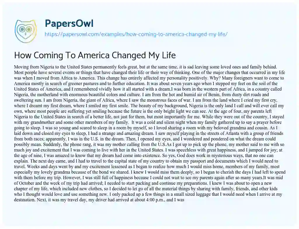 Essay on How Coming to America Changed my Life