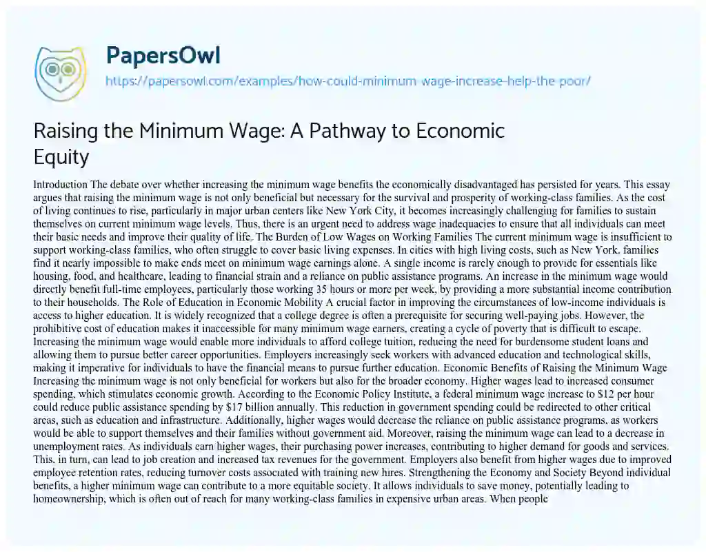 Essay on How could Minimum Wage Increase Help the Poor