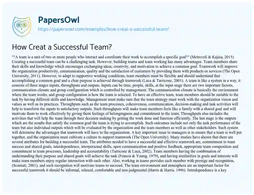 Essay on How Creat a Successful Team?