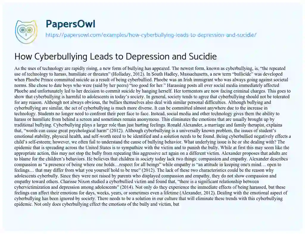 Essay on How Cyberbullying Leads to Depression and Sucidie