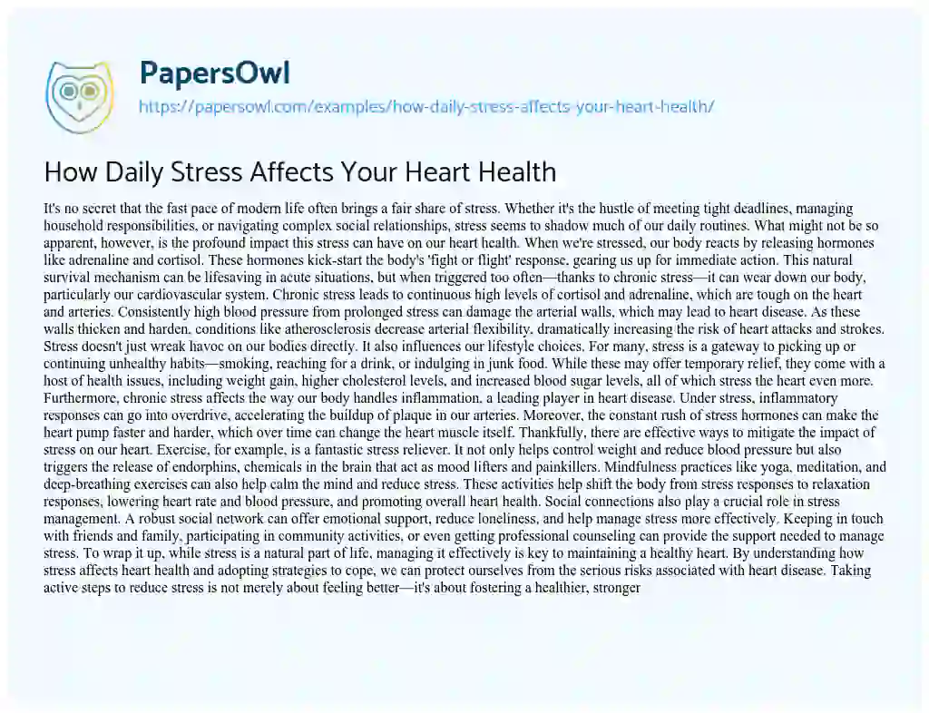 Essay on How Daily Stress Affects your Heart Health