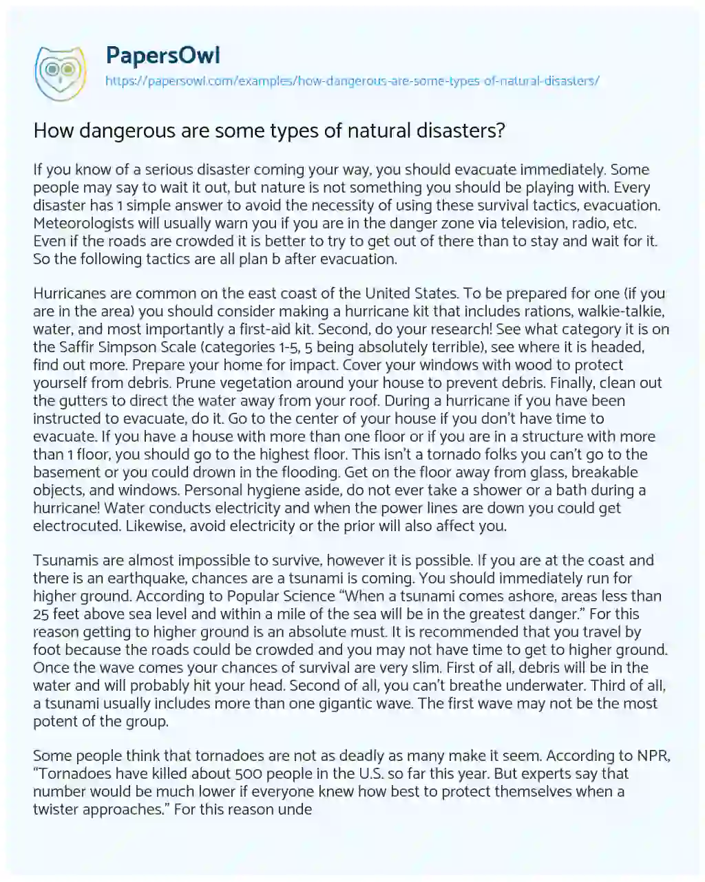 Essay on How Dangerous are some Types of Natural Disasters?