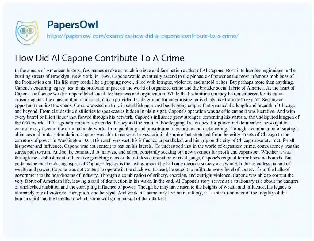 Essay on How did Al Capone Contribute to a Crime