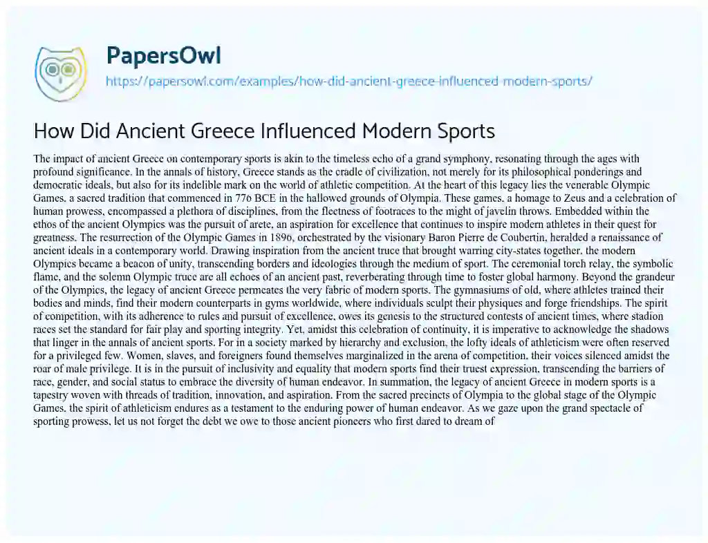 Essay on How did Ancient Greece Influenced Modern Sports
