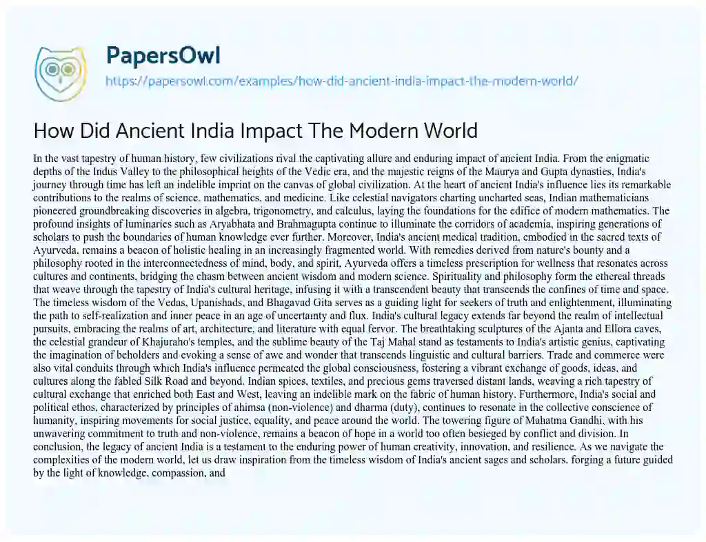 Essay on How did Ancient India Impact the Modern World