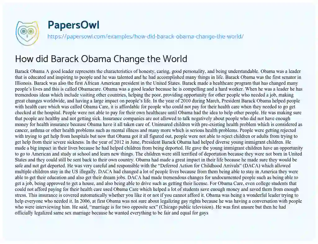 Essay on How did Barack Obama Change the World