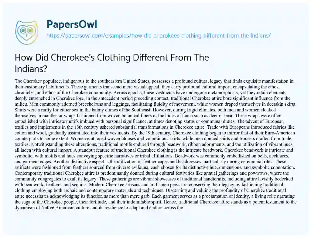 Essay on How did Cherokee’s Clothing Different from the Indians?