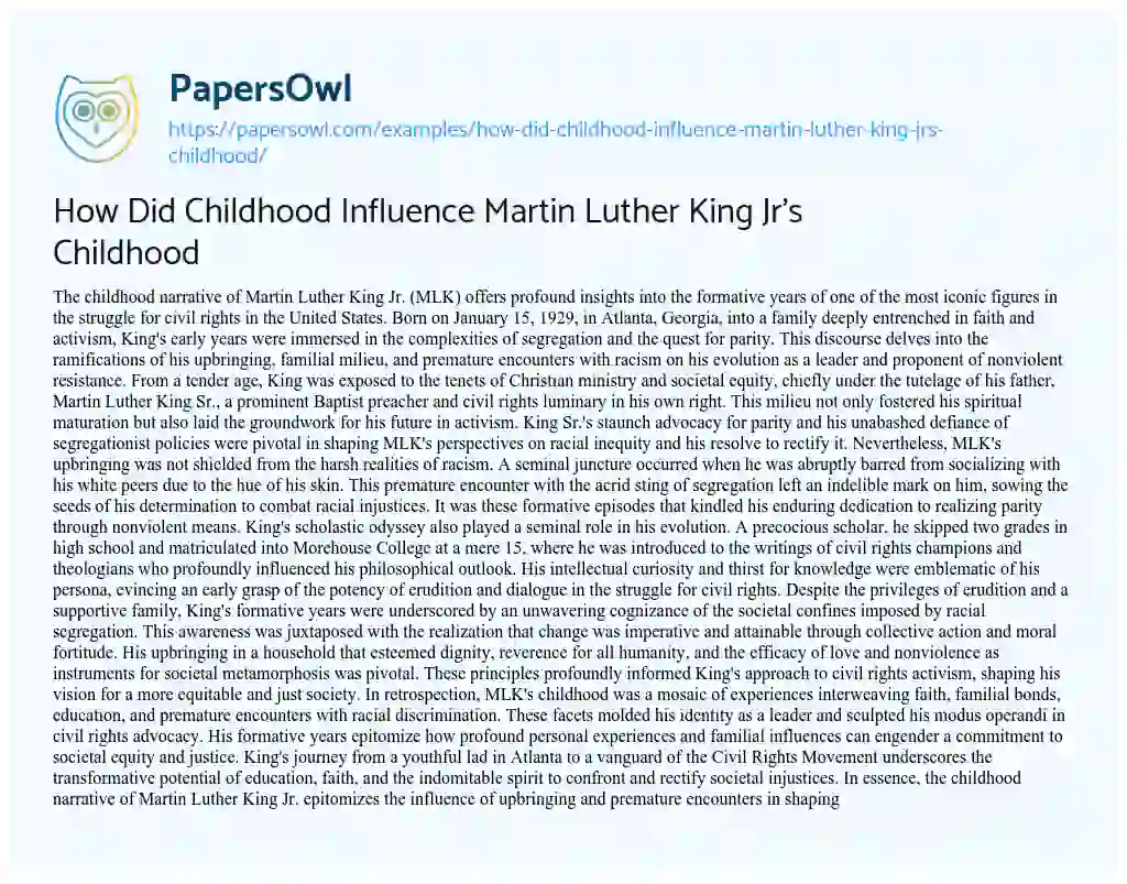 Essay on How did Childhood Influence Martin Luther King Jr’s Childhood