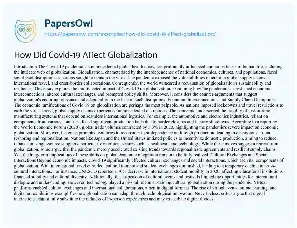 Essay on How Did Covid-19 Affect Globalization