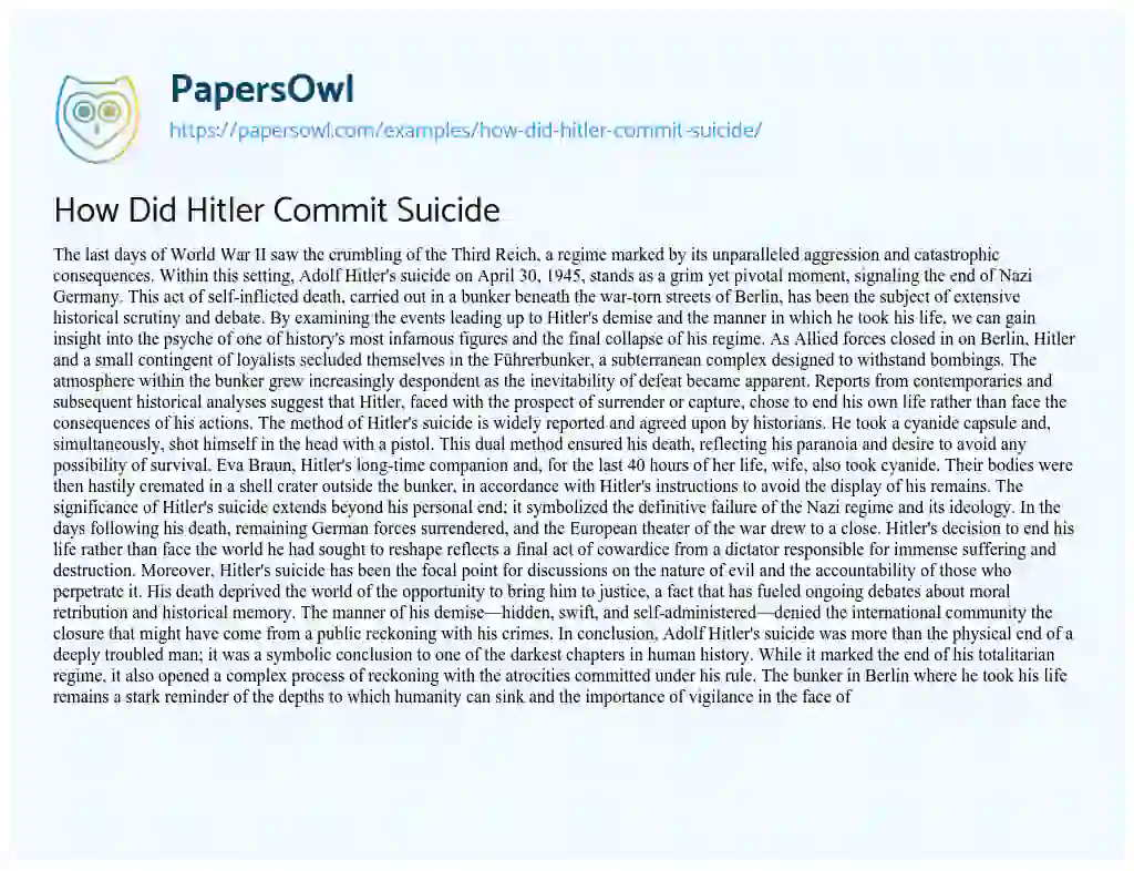Essay on How did Hitler Commit Suicide