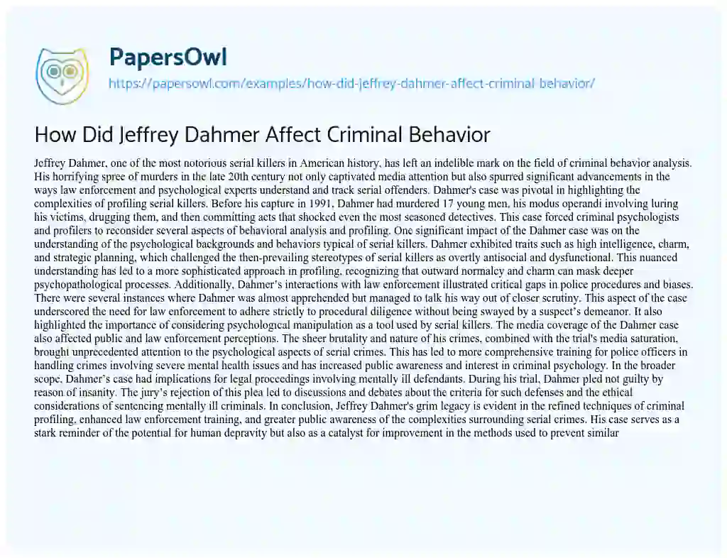 Essay on How did Jeffrey Dahmer Affect Criminal Behavior