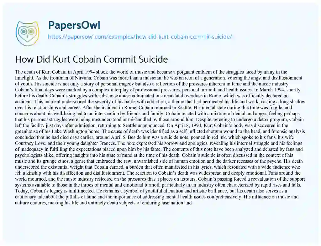 Essay on How did Kurt Cobain Commit Suicide