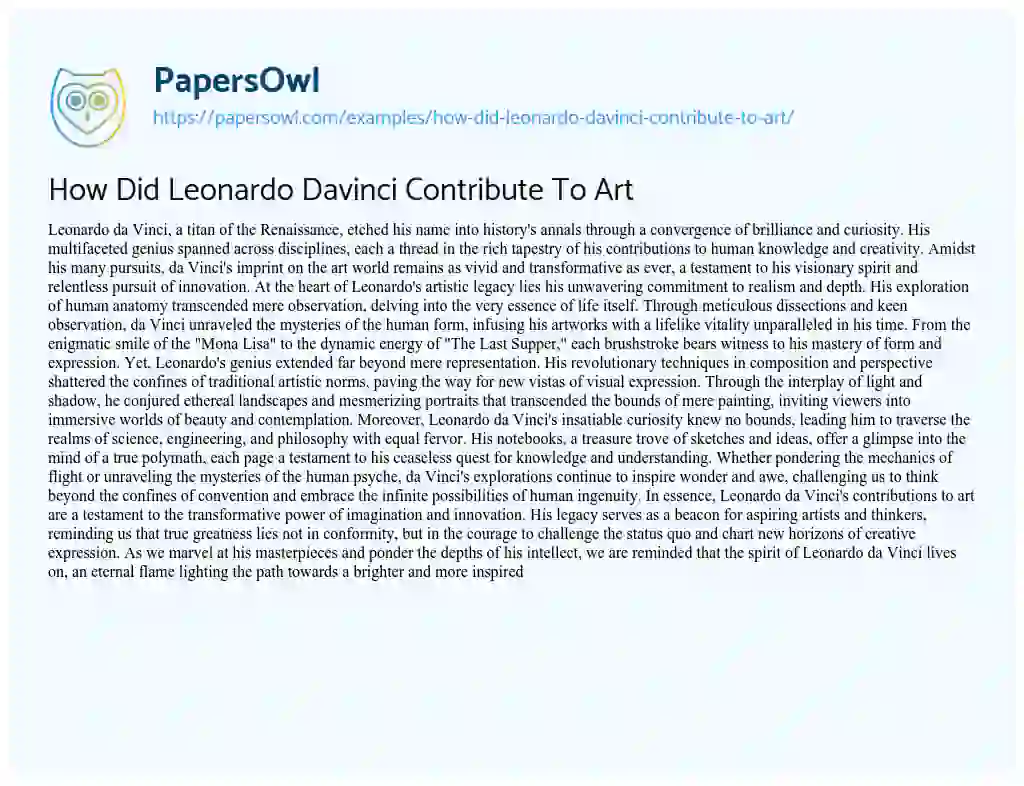 Essay on How did Leonardo Davinci Contribute to Art