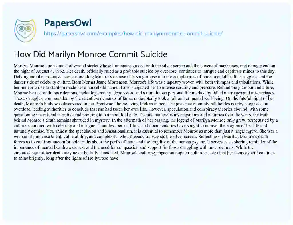 Essay on How did Marilyn Monroe Commit Suicide