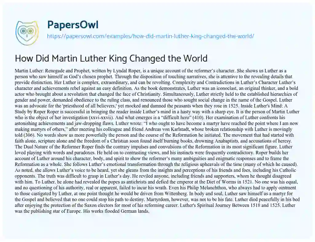 Essay on How did Martin Luther King Changed the World