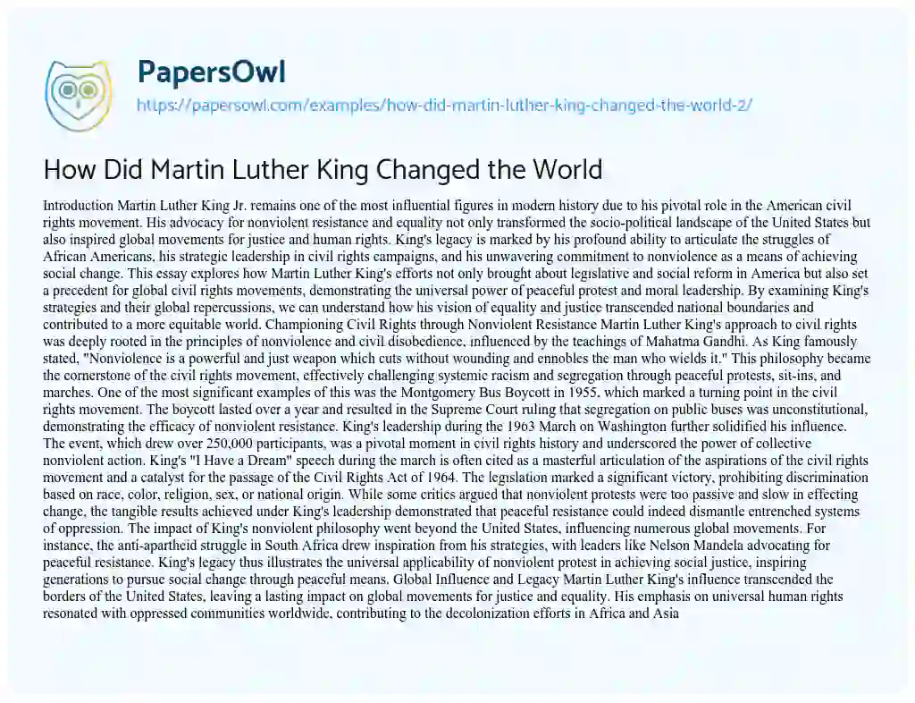 Essay on How Did Martin Luther King Changed the World