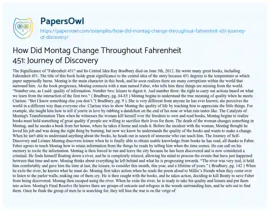 fahrenheit 451 essay montag changes