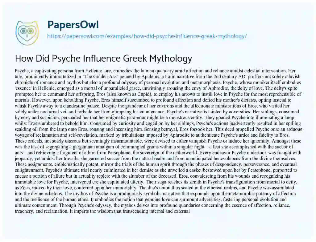 Essay on How did Psyche Influence Greek Mythology