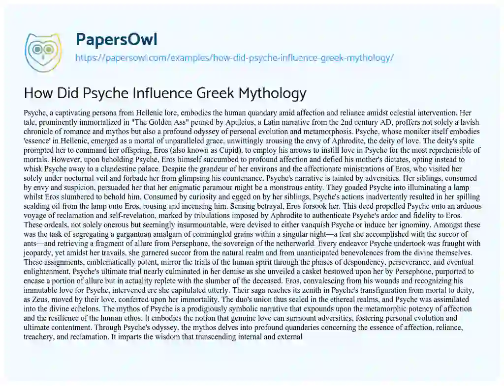 Essay on How Did Psyche Influence Greek Mythology