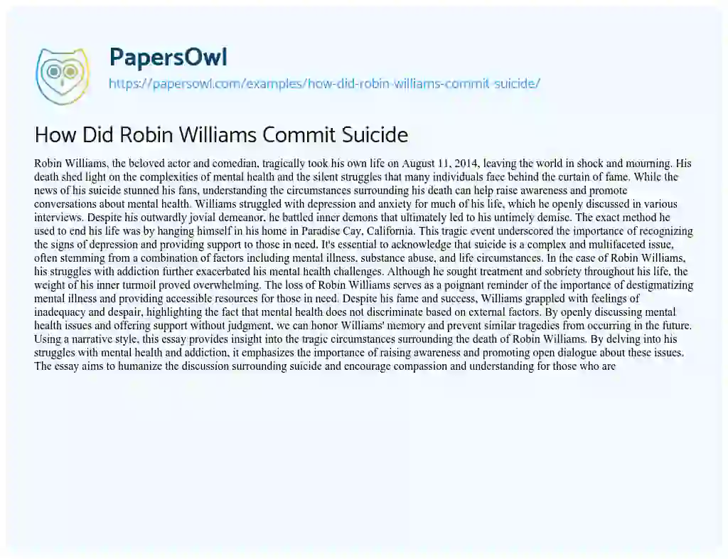 Essay on How did Robin Williams Commit Suicide